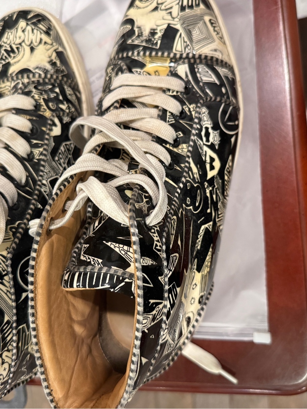 Christian Louboutin Black and White Graphic High-Top Sneakers